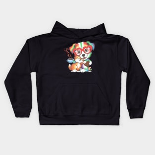 Cut Dog Hugging Cat With Coffee and Chocolate Kids Hoodie